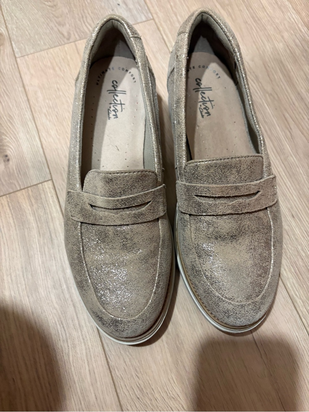 Clarks Women's Glitter Taupe Penny Loafers